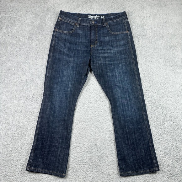 Wrangler Other - Wrangler Retro Slim Boot Jeans Mens 34x30 Dark Blue Denim Stretch Western Cowboy